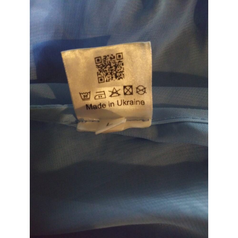 Elena Guranda Blue Ruffled Dress Semi Sheer Balloon Sleeve Sz Medium - Picture 12 of 14